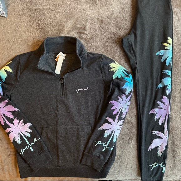 PINK Victoria's Secret Other - PINK Victoria's Secret Gray Palm Tree Set NWT (leggings missing tag)